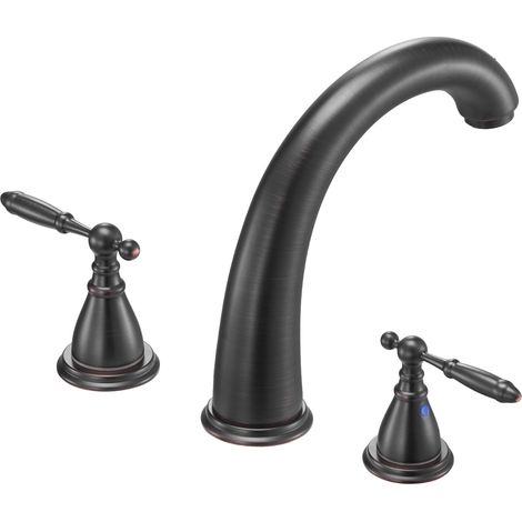Mophorn Römische Badewannenarmatur mit 2 Griffen, Wannenarmaturen-Set aus Edelstahl mit gebogenem Auslauf für die Deckmontage, ideal zum Baden von Erwachsenen, Bronzefarben (1/5)