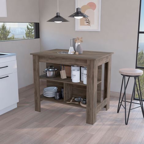 Isla de cocina Cala en melamina con 3 estantes , marron , 90 cm X 103 cm X 70 cm (1/5)