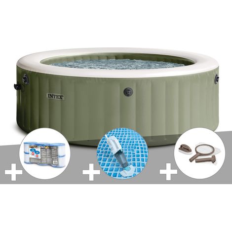 Kit spa gonflable Intex PureSpa Olive rond Bulles 4 places + 6 filtres + Aspirateur + Kit d'entretien
