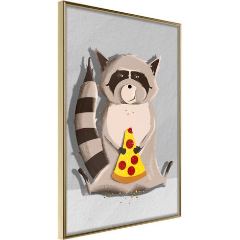 Affiche Murale Encadrée "Racoon Eating Pizza" 40 x 60 cm Or (1/2)