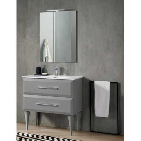 Mobile bagno moderno 80 cm - Grigio Perla - 2 cassetti - Lavabo - CLEIDE (1/5)