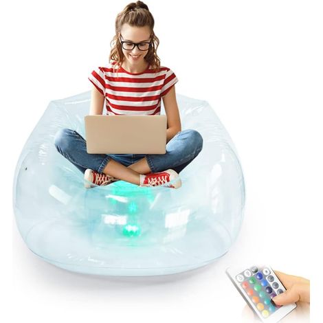 Chaise de canapé multicolore gonflable canapé de salon transparent meubles portables pour camping voyage fête chambre d'enfants salle de jeux salon (éclairé) (1/2)