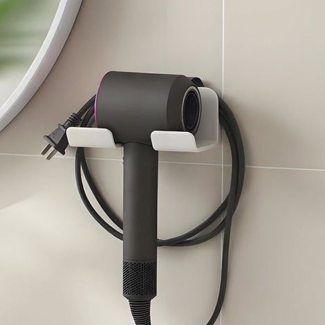 Support mural adhésif pour sèche-cheveux - Sans perçage, rangement de salle de bain - 1 pièce (1/5)