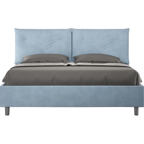 Letto Matrimoniale 160x190 cm con Rete e Contenitore Giroletto con Alzata Comoda Imbottito in Microfibra Appia Azzurro (1/5)