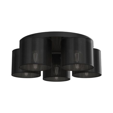 Plafonnier loft rond 5xE27 noir grille métal Luminex