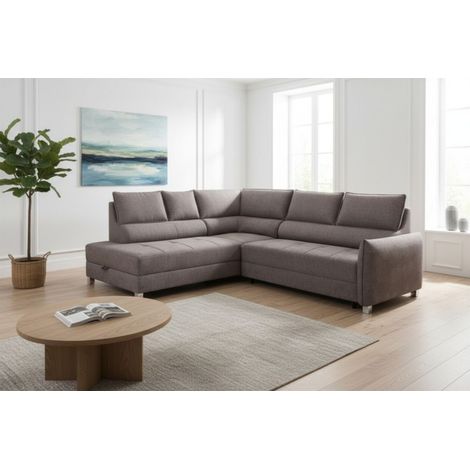 Ecksofa Schlafsofa Sofa MARNO in Stoff Chill Me Dunkelbeige Ottomane Links