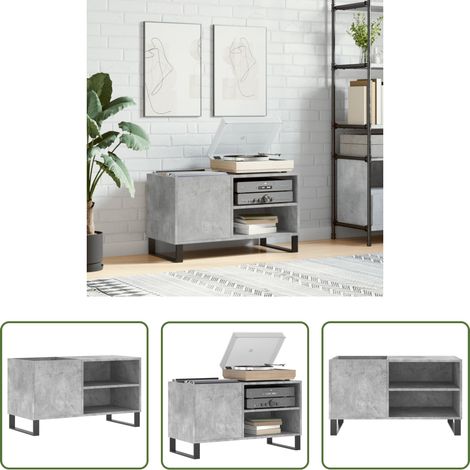 Rangement disques -  Armoire à disques gris béton 85x38x48 cm bois d'ingénierie (1/5)