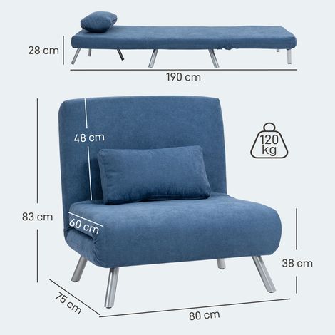Polstersessel mit Bettfunktion, 3-in-1 Design, Schlafsessel, Gästebett, Stoffbezug, mit Kissen, Blau (1/5)