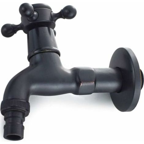 Robinet extérieur pour machine à laver en laiton noir, bec verseur G1/2, poignée en croix style antique, pour éviers de jardin (1/5)