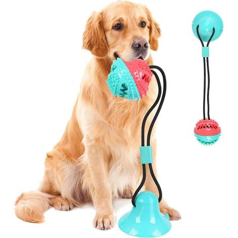 Juguete masticable para perros con ventosa, juguete multifuncional para perros con cuerda elástica, pelota masticable para perros para suelos de madera, baldosas y paredes. (1/5)