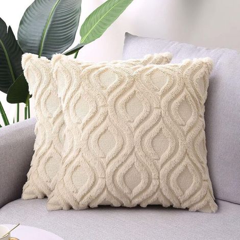 Taie D Oreiller - Fausse Fourrure - Pour Canape Salon Chambre - 45 X 45 Cm - Lot De 2 (1/4)