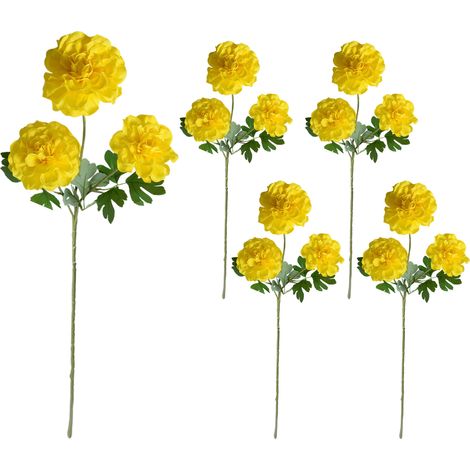 Zusammengeklappt nur 40 cm lang. 【Gelb】Set mit 5 künstlichen Geranien (3 Köpfe) zur Dekoration des Wohnzimmertisches. (1/2)