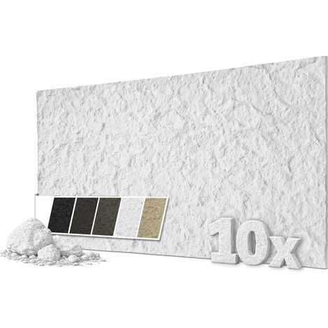 HEXIM Wandpaneele 3D Steinoptik 120x60cm – PU Wandverkleidung in Bruchstein-Felsen Kunststoff-Steinwand 2cm Stärke: 10 Paneele, A007-01 White