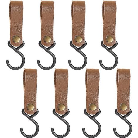 Crochets en cuir pour suspension - Lot de 8, crochet de camping, brun terre, porte-serviettes et accessoire de rangement (1/5)
