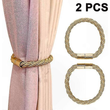 2 Attaches Rideaux Magnétiques Dorés, Cordelière pour Voilages et Stores, Sans Percage, Fixation Murale (1/5)