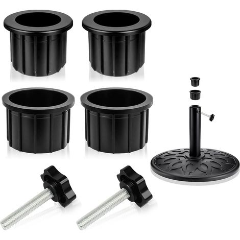 6-teiliges Set schwarzer Sonnenschirmständer-Ersatzteile – Ringkappe – Endkappe – M8-Gewindeknopf und Rohrhülse – geeignet für Terrasse und Garten (1/5)