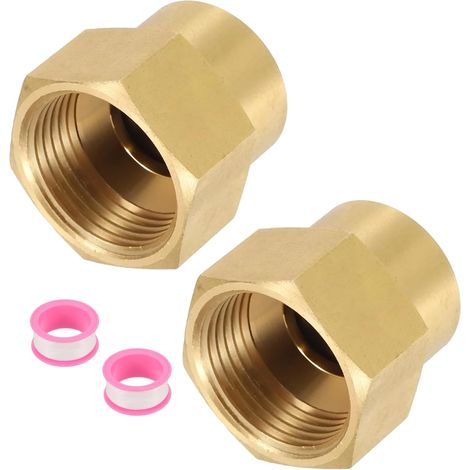2Pcs Raccord De Tuyau en Laiton, 3/4" G Femelle × 1/2" NPT Femelle Raccord De Tuyau Hexagonal en Laiton, Adaptateur De Raccord De Tuyau 3/4" à 1/2" Femelle avec PTFE, Ton Or (1/5)