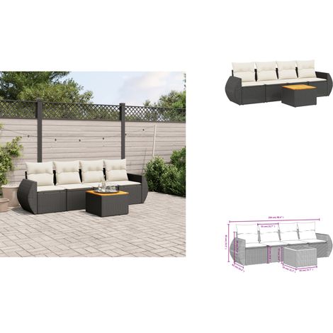 The Living Store Salon de jardin 5 pcs avec coussins noir résine tressée - Meubles d'extérieur (1/3)