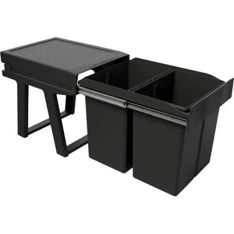 Poubelle coulissante 42l 2 seaux - Profondeur : 473 mm - Contenance : 42 L - Largeur : 346 mm - Matériau : Acier / polypropylène - Nombre de seaux : 2 - GOLLINUCCI (1/3)