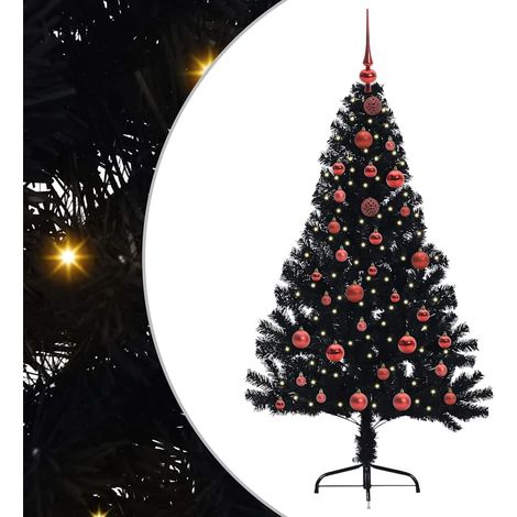 Sapin de Noël，Arbre de Noël artificiel pré-éclairé Noir 150 cm PVC CFW12546 (1/5)