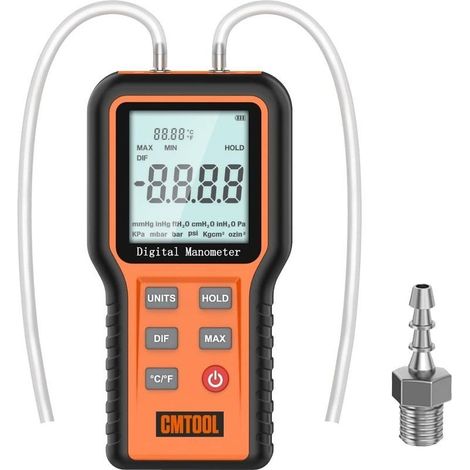 Manomètres Différentiel Manomètre Numériques Manomètre Portable Double Port Manomètre de pression avec 12 unités sélectionnables Manomètre de gaz pour le chauffage, la ventilation et la climat (1/5)