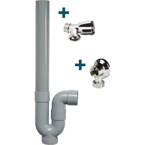 Sferaco – Kit vidage machine à laver – Applique 1/2" chromée Ø 14 – Robinet standard chromé Ø 1/2" – Siphon mâle horizontal (1/5)