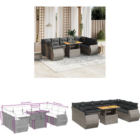 10-tlg. Garten-Sofagarnitur mit Kissen Grau Poly Rattan - Gartenmöbel Set - PE-Rattan Möbel - Outdoor Lounge - Gartenlounge - Terrassenmöbel - Home & Living (1/3)