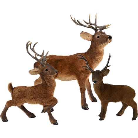 3 Renne decorative realistiche decorazioni vetrine natalizie ambienti di casa o attivita' commerciali con pelliccia cervo con corna effetto naturale ornamento vetrina addobbo