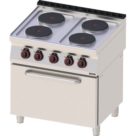 Fourneau électrique professionnel - 4 feux - Four ventilé GN 1/1 - 80cm - Casselin