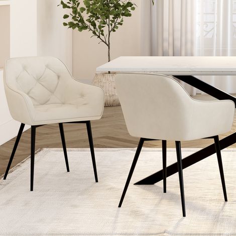 Lote de 2 sillas y sillones de mesa LYA de terciopelo beige
