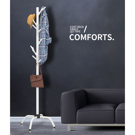 Porte-manteau, porte-chapeaux, porte-manteaux autoportant, style simple et élégant, avec 6 crochets et une base de 1,20 m, idéal pour la cuisine, la salle de bain, la chambre ou le bureau. (1/4)