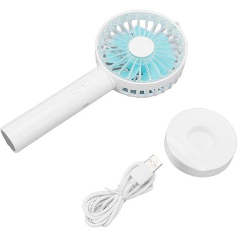 Ventilateur portable USB rechargeable avec base amovible, poignée ergonomique, 3 vitesses de vent, petit ventilateur blanc pour intérieur et extérieur (1/5)
