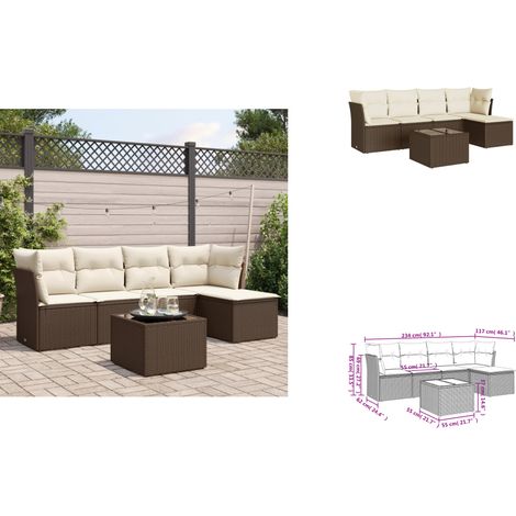 The Living Store 6-tlg. Garten-Sofagarnitur mit Kissen Braun Poly Rattan - Gartenmöbel (1/3)