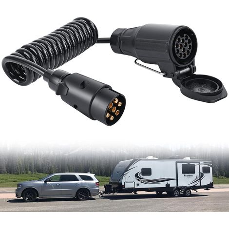 2M Rallonge Remorque 7 Broches vers 13 Broches, 12V Rallonge Remorque avec Prise Mâle 7 Broches et Prise Femelle 13 Broches, Rallonge Spirale Câble Remorque pour Caravane Camion RV Tracteur (1/5)