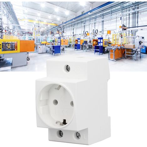 Prise de contact de mise à la terre sur rail DIN pour montage sur tableau de distribution, prise de contact de protection intégrée, prise de style européen, 250 V. (1/5)