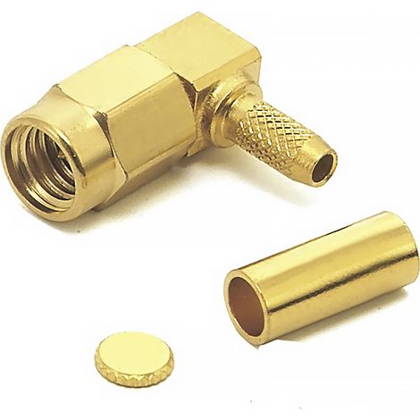 Connecteur coaxial SSMA RS PRO Mâle à angle droit, raccordement A sertir 50O Montage sur câble ( Prix pour 1 )