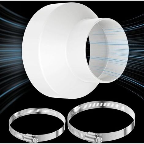 Adaptateur de tuyau rond de 150-100 mm Droites Réducteur de Conduits en ABS Avec 2 colliers en acier inoxydable pour ventilateur tubulaire Réducteur Réduction Ventilation Conduit(6 à 4 pouces) (1/5)