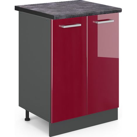Küchenunterschrank R-Line, Bordeaux Hochglanz, 60 cm , AP Anthrazit, Vicco