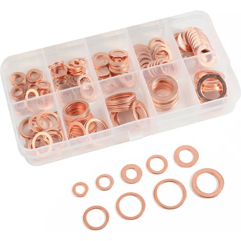 100PCS Joint Vidange Voiture,Kit D'assortiment De Rondelles D'étanchéité,Rondelle Plate pour L'étanchéité des Vis Bagues D'étanchéité,Connexions de Carburant et Hydrauliques (1/5)