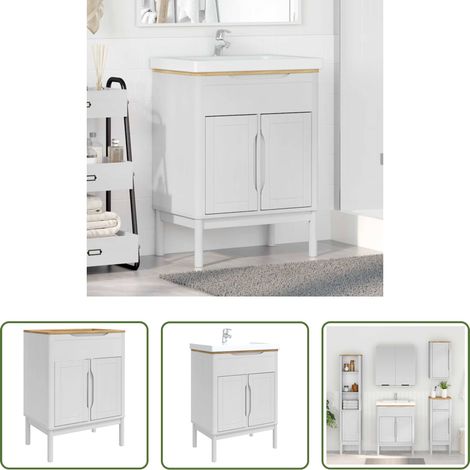 vidaXL Meuble en bois -  Meuble sous Lavabo de Salle de Bain FLORO Blanc 60 x 40 x 80 cm (1/5)