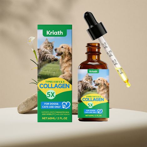Gouttes de collagène pour animaux - Soin des articulations, nutrition de la peau et du pelage, formule douce, soutien nutritionnel - 60 ml (1/5)