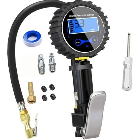 Manomano Manomètre Numérique Pour Pneus - 250 Psi - Avec Piston Gonflage Et Valve Dégonflage Intégrée - Compatible Voitures Moto Vélos - 1 Pièce (1/5)
