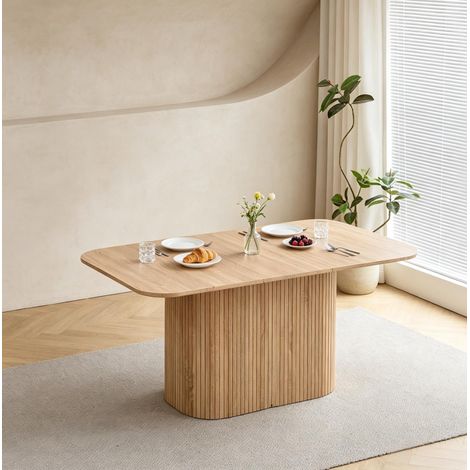 Mesa de comedor rectangular de MDF con aspecto de madera 160 x 90 cm (1/5)