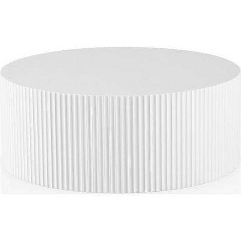 Table basse ronde Ø 90 cm en MDF laqué mat blanc naturel avec structure rainurée pour salon - PANGIVO (1/2)