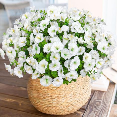 Lot de 10 Fleurs Artificielles Extérieures UV Résistant Bouquets Fausse Fleurs Plantes Artificielles pour Cimetiere Mariage Jardin Jardinière Balcon Extérieur et Intérieur (Blanc) (1/5)