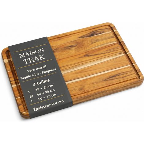 Planches à découper de cuisine Teck massif Veinage naturel avec rigole et Poignées fraisées, 35 x 25 x 2.4 cm (1/5)