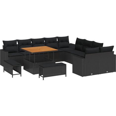 Gartensofa-set mit Kissen 17 pcs Schwarz Poly-Rattan