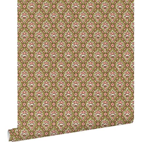 papier peint fleurs vintage vert - ESTAhome (1/5)