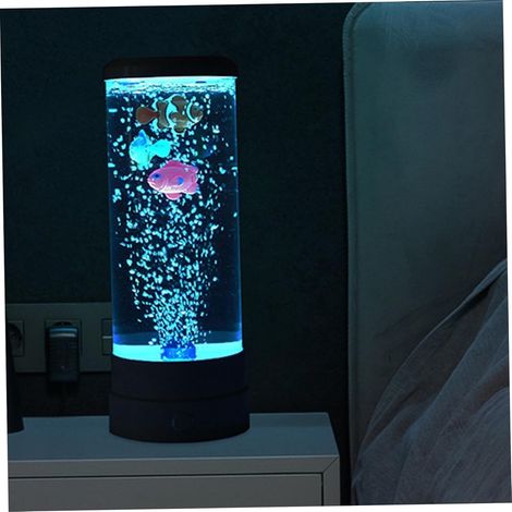 Lampe Aquarium Poisson - 1 Unité - ABS Noir - LED RGB USB/Piles - Décoration Bureau Salon - 28,5cm (1/5)