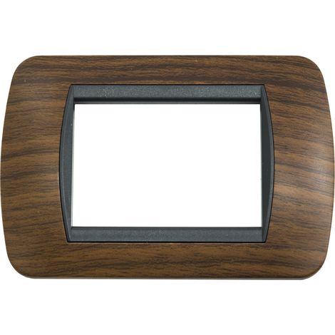 PLAQUE COMPATIBLE LIVING 3 PLACES BOIS FONCÉ 3 CACHES INTERRUPTEURS CL 119-03